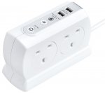 Masterplug Gloss White Heavy Duty Four Socket Switched Surge Protected Extension Lead with 2 USB Ports, 3.1 Amps,2 Metre