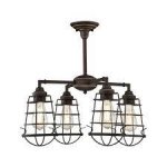 Nolan Pendant 4 Light Chandelier/Semi-Flush Oil Rubbed Bronze Finish with Highlights Cage Shades 63670