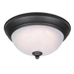 Ceiling Light 15W LED Flush Oil Rubbed Bronze Finish White Alabaster Glass 64006