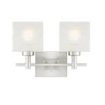 Westinghouse Alexander Brushed Nickel Finish Rippled White Glazed Glass 2 Light Wall Fixture 63039