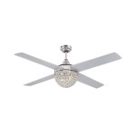 Westinghouse Kelcie 132 cm Ceiling Fan  Brushed Nickel Finish with Crystal Jewel Light & Remote Control 72206