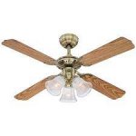 Princess Trio 105cm Indoor Ceiling Fan Antique Brass Finish Reversible Blades (Oak/Mahogany) Clear Ribbed Glass 78265