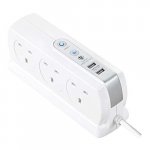 Masterplug Gloss White Heavy Duty Six Socket Switched Surge Protected Extension Lead with 2 USB Ports, 3.1 Amps,2 Metre