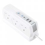 Masterplug 6 Socket Switched Surge Extension Lead, 2 USB (3.1A), Gloss White, 2m  Heavy Duty