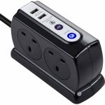 Masterplug Gloss Black Heavy Duty Four Socket Switched Surge Protected Extension Lead with 2 USB Ports, 3.1 Amps,2 Metre