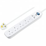 MasterPlug White Four Socket switched Power Surge Protected Extension Lead with Two USB Charging Ports