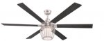 Willa 153cm Indoor Ceiling Fan Brushed Nikel Finish Reversible Blades (Wengue/Beech), Opal Frosted Glass and Cage Shade 72250