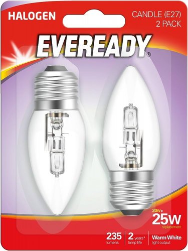 Eveready 20w ES E27 Clear Halogen Candle Energy Saving Bulb - Pack of 2