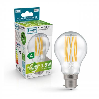 Crompton 3.8W (60w) 240v BC B22 3000k Ultra Efficient Filament LED GLS Light Bulb