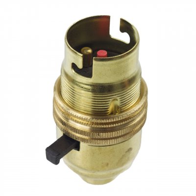 S Lilley Brass B22 Threaded Entry Safer-Switched Lampholder 1/2