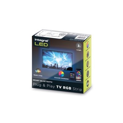 Integral 1.5W RGB 2m LED TV Strip Kit  USB Powered, Plug & Play, Remote + Bluetooth App Control  ILSTRGBA166B