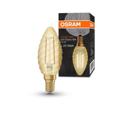 Osram 1906 LED 2.5W 240v SES E14 Vintage Filament Gold Twisted Candle Light Bulb