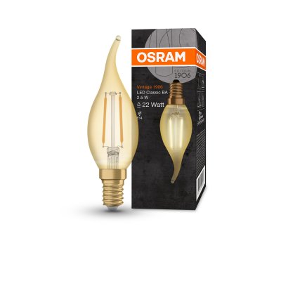 Osram 1906 LED 2.5W SES E14 Vintage Filament Gold Bent Tip Candle Bulb