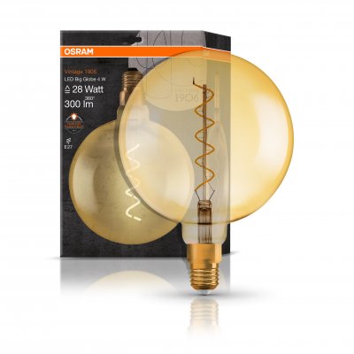 Osram 1906 LED 4w 240v ES E27 Vintage Filament Gold Big Globe Spiral Light Bulb