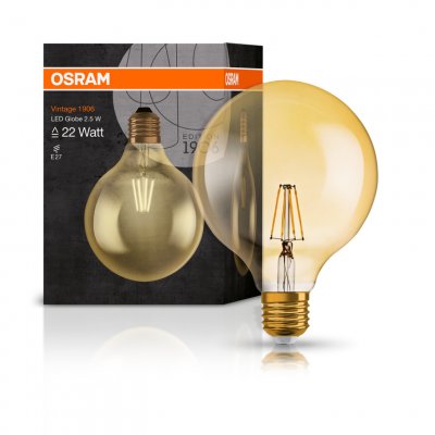 Osram 1906 LED 2.5w 240v ES E27 Vintage Filament Globe Gold Light Bulb