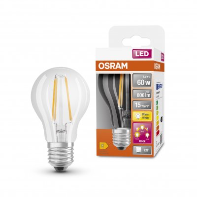 Osram LED Star+ 6.5w 240v ES E27 Clear Filament GLS Bulb 3 Step Click Dimmable 2700K