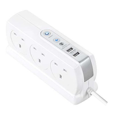Masterplug 6 Socket Switched Surge Extension Lead, 2 USB (3.1A), Gloss White, 2m  Heavy Duty